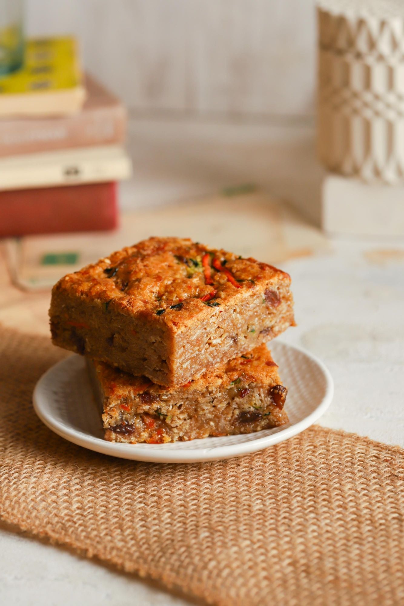 Two grassroot bars stacked on a white plate